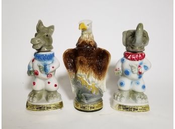 3 Vintage Animal/Political Figural Jim Beam Decanters