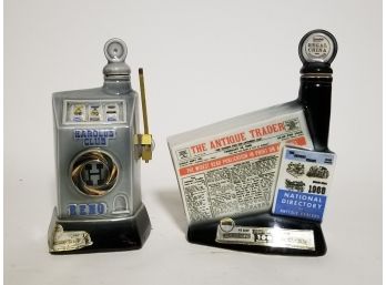 2 Vintage Jim Beam Figural Decanters - Slot Machine/Newspaper