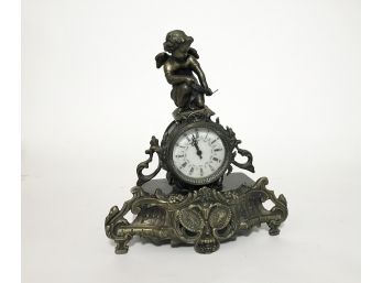 Victorian Antique Cast Brass Figural Mantel Or Vanity Clock