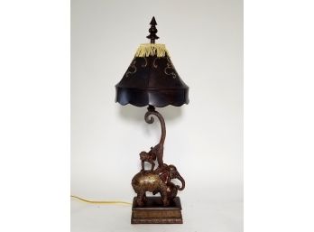 Vintage Monkey/Elephant Lamp With Leather Shade