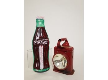 Vintage Coca Cola Advertising Thermometer & Niagara Searchlight