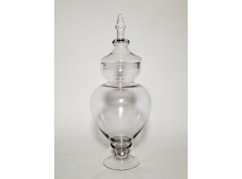 Tall Lidded & Footed Clear Glass Apothecary Jar