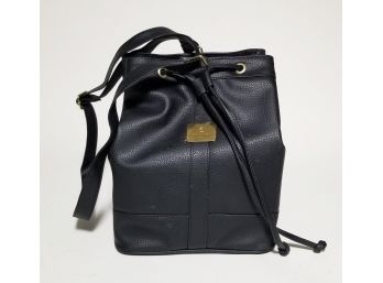 Vintage Monteil Paris Leather Drawstring Bucket Bag In Black