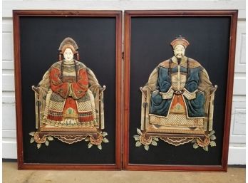 Large Vintage Asian Carvings In Rosewood Frames