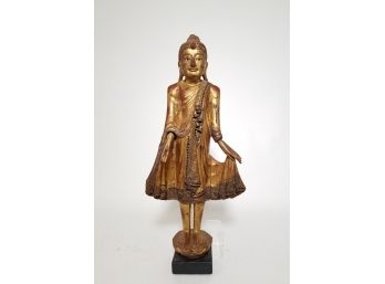 Antique Gilded & Painted Wood Buddha Sculpture (As Is)
