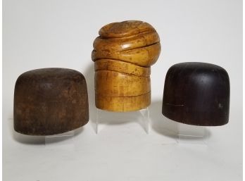 3 Rare Antique Wooden Hat Molds (a)