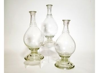3 Mid Century Glass Apothecary Bottles With Stands