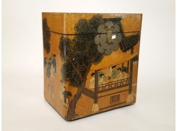 Vintage Korean Paper Covered Lidded Box With Brass Accents