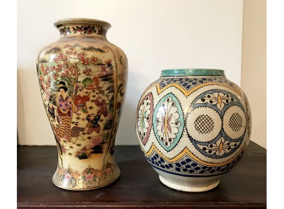 2 Porcelain Vase, 1 Japanese Satsuma And 1 Turkish