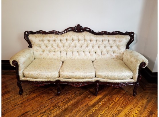 Vintage Redwood Baroque Style Tufted Sofa