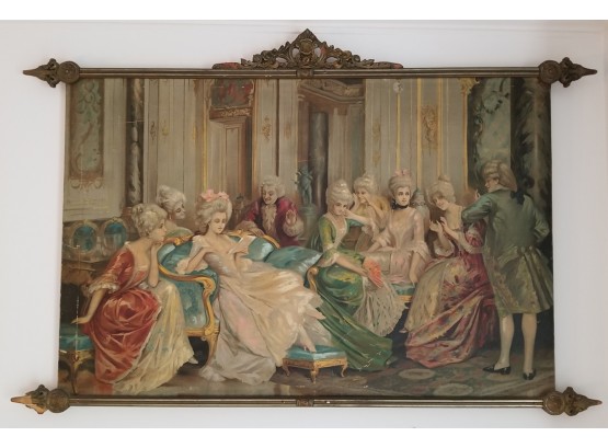 Large Printed On Canvas Georgian French Court Scene On Ornate Frame
