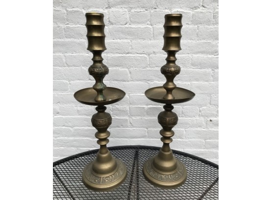 Pair Of Massive Vintage Brass Candleholders