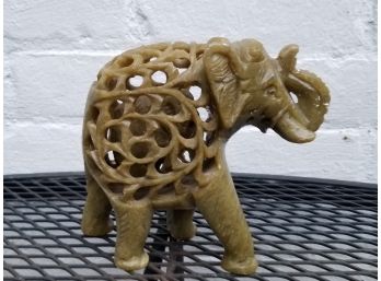 Vintage 1950's Carved Green Stone Good Luck Elephant Figurine With Smaller Elephant In Belly