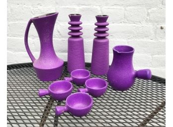 Collection Of 8 Painted Purple Stoneware Pottery