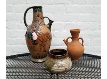 Collection Of 3 Vintage Stoneware Pottery Vessels