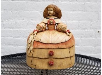 Vintage Folk Art Carved Wooden Figural Trinket Box