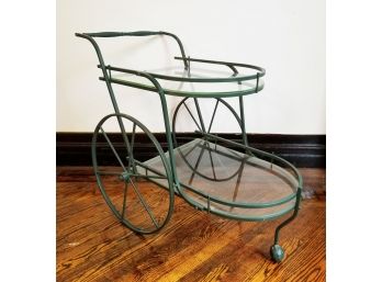 Vintage Mid Century 2 Tiers Steel & Glass Tea Cart