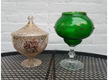 2 Unusual Venetian Glass Footed Candy Dishes