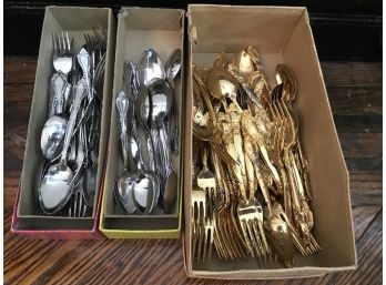 Large Assortment Of Silver And Gold Tone Community Silver Flatwares (As Is)