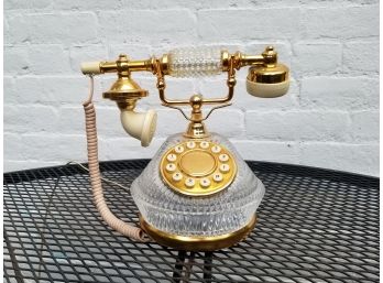 Glamorous Vintage Hollywood Regency Style  Crystal And Gold Plated Rotary Phone
