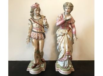 Pair Of Meissen Style Arnart Creation Bisque Porcelain Figurine (As Is)