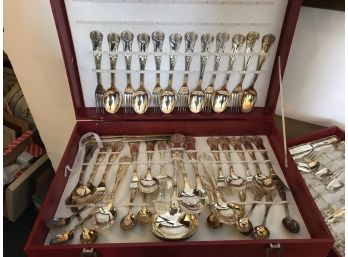 Handsome Italian Silverplated Service For 12 Cutlery Set In Shagreen Box