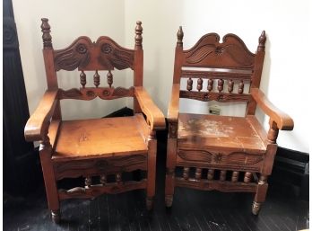 Pair Of Vintage Wainscot Style Wooden Arm Chair (As Is)