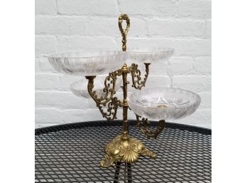 Gorgeous Antique Cut Glass And Gilded Cast Iron Epergne