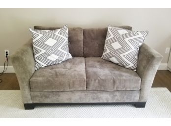 Contemporary Suede Love Seat Sofa With Throw Pillows