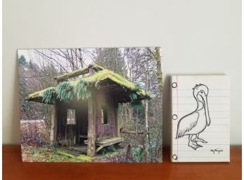 Collection Of 2 Artworks, Photography Of A Hutch On Canvas, & Signed Marker Drawing Of A Dodo Bird