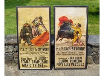 2 Vintage Framed Giclee Print Of Bullfighting Posters