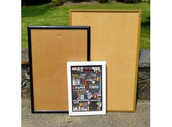 Assortment Of Corked Memo Board, Blank Frame & Small Illustrated Quotes Poster Of John Green's Paper Town