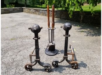 Large Vintage Cast Iron Andirons And More.