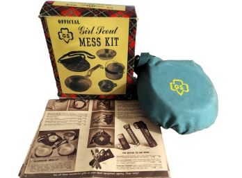 Vintage Girl Scouts Mess Kit With Original Box Receipt And Newspaper Ad