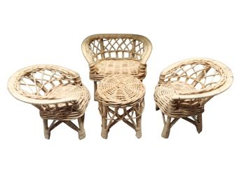 Vintage 4 Pc Wicker Salesman Sample Doll Furniture Patio Set 2 Chairs  Bench Table