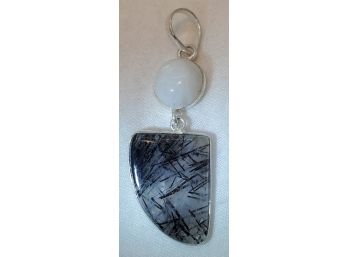 Lovely Silver Plated Rutile Tourmaline Quartz & Moonstone Double Pendant