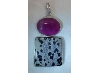 Beautiful Silver Plated Pink Lace & Dalmation Jasper Pendant