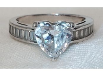 Sterling Silver Size 6 Stunning Heart CZ Extraordinary Large Ring ~ 3.19 Grams