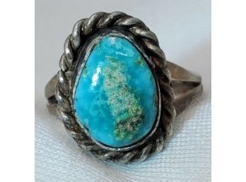 Sterling Silver Size 4 Hand Made Turquoise Ring  ~ 3.12 Grams