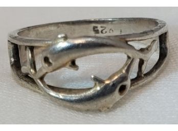 Sterling Silver Size 6 Double Dolfin Ring ~ 2.15 Grams