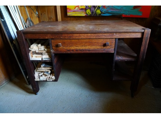 Very Interesting Vintage Solid Hardwood Work Desk