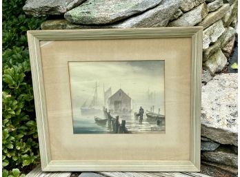 John Cuthbert Hare Harbor Scene Original Watercolor Painting