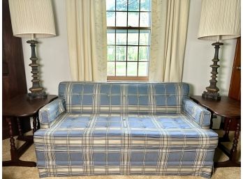 A Custom Upholstered Ehrlich's  Furniture Plaid Couch