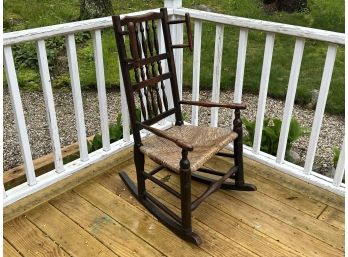Antique Bobbin Rocking Chair With Rush Seat