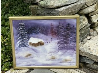 Beautiful Vintage Winter Scene Signed Original Oil Painting