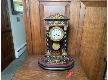 Antique Napoleon III French Portico Twisted Column Mantle Clock
