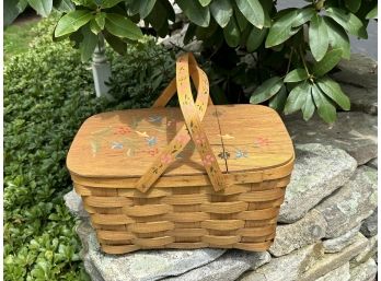 Vintage Hand Painted Picnic Basket With Extras