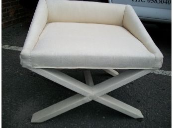 Fantastic Vintage X -FORM Upholstered Bench / Seat - New White Fabric