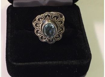 Beautiful Sterling Silver / 925 'Aquamarine Blue' Ring  W/Original Box