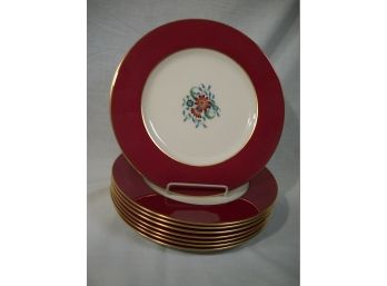 Eight Lenox Cabinet Plates - Burgundy / Floral W/Gold Edge - All Perfect